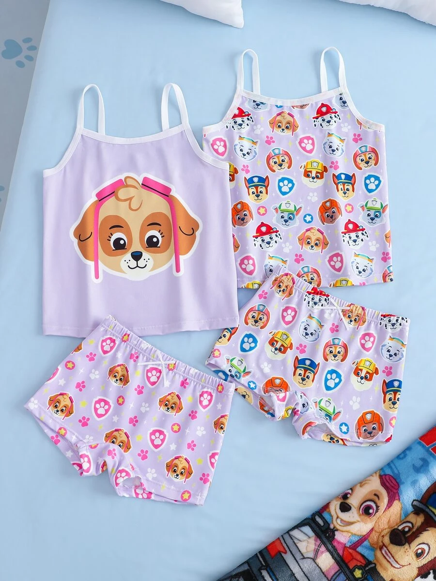 SHEIN | PAW Patrol Young Girl Cartoon Print Camisole Top And Shorts Underwear 2 Pieces Set - Purple - View 1