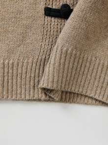 SHEIN Pakaian Santai Sederhana Musim Gugur/Musim Dingin, Leher V, Kancing Depan Bentuk Katak, Lengan Lentera, Potongan Ramping, Rajutan Wanita - Khaki - View 4