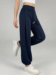 DAZY Spring Autumn Korean Style Drawstring Loose Cuffed Lantern Pants Solid Color Casual Streetwear Home Sports Long Pants For Women - Pink - View 2