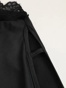 Cravure Plus Size Lace Trim One Shoulder Cutout Flare Sleeve Ruched Elegant Party Mini Dress Fall - Black - View 6