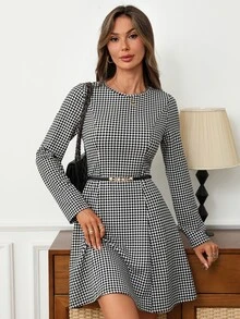 EMERY ROSE Women's Plaid Casual Daily Summer Short Dress - Black - View 1