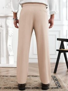 Core Aspect Men's Solid Color No Belt Loop Zipper Casual Straight Leg Cropped Pants - Apricot - View 2