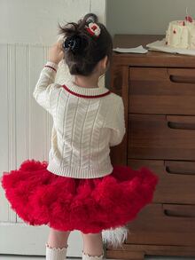 DAZY Infant/Toddler (Girl) Turn Collar Long Sleeve Autumn/Winter Korean Style Sweater - White - View 2