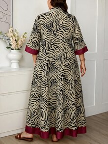 Comfylo Plus Size Women's Colorblock Notch V-Neck Casual Party Dress - Multicolor - View 2