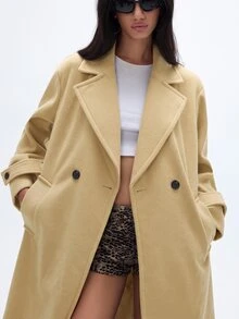 Aveloria GENKIRA 秋冬新款女款寬鬆版型柔軟羊毛混紡大衣外套 優雅風格 - 鵝黃色 - 查看 4