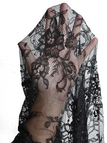Cravure Plus Size Women's Autumn/Winter Square Neck Loose Top Fitted Bottom Lace Patchwork Elegant Party Dress - Black - View 6