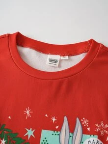 LOONEY TUNES X SHEIN Tween Girl Round Neck Short Sleeve Top And Long Pants Loungewear Set - Red - View 3