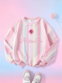 My Little Pony X SHEIN Tween Girl Letter Cartoon Pattern Casual Daily Long Sleeve Sweatshirt - Pink - View 2
