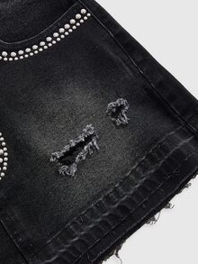 ROMWE Women's Y2K Party Hot Girl Sequin Black Denim Skirt - Black - View 4