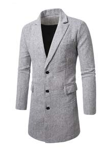 Manfinity Bizformal Men's Casual Solid Color Long Sleeve Overcoat, Suitable For Autumn/Winter Ceremony ... - Grey - View 3