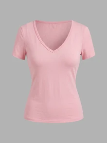 SHEIN EZwear 3件組女款純色V領T恤 - 彩色 - 查看 4