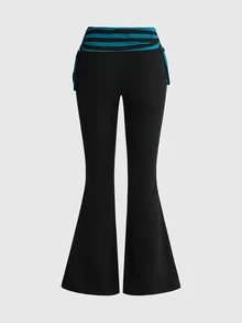 ROMWE Versatile Black Drawstring Women's Flare Pants - Multicolor - View 2