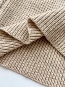 Dulcita Women's Autumn/Winter Round Neck Cross Tie Pom Pom Design Fitted Ribbed Knit Sweater, Cute Vibe - Khaki - View 6