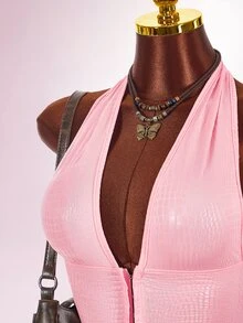 Amplova 女款 2 件組 性感前衛紮染掛脖上衣與超低腰裙 - 粉色 - 查看 4