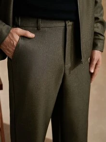 Core Aspect 男士純色拉鍊長袖夾克與長褲休閒日常套裝 - 軍綠色 - 查看 5