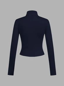 SHEIN EZwear 2件組 酒紅與海軍藍針織拉鍊長袖女款T恤，適合秋冬穿著 - 彩色 - 查看 10