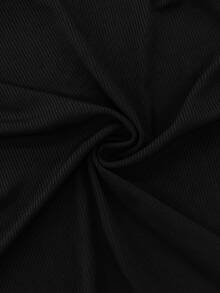 SHEIN LUNE Gaun Mini Ukuran Besar Bergaris Hitam Seksi Gaya Gothic dengan Lengan Panjang Mengembang dan Tali Silang di Bagian Belakang, Cocok untuk Nuansa Halloween, Cocok untuk Pergi ke Klub Malam di Musim Gugur. - Hitam - View 4
