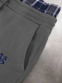 STYNVO 男士抽繩腰字母圖案休閒日常穿著運動長褲 - 深灰色 - 查看 4