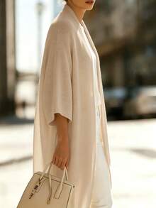 SHEIN Women's Solid Color Casual Versatile Daily Long Sleeve Cardigan - Apricot - View 4