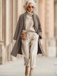 Balvessa Women's Solid Color Lapel Fashion Versatile Overcoat Office Everyday Gray Fall Elegant - Mocha Brown - View 1
