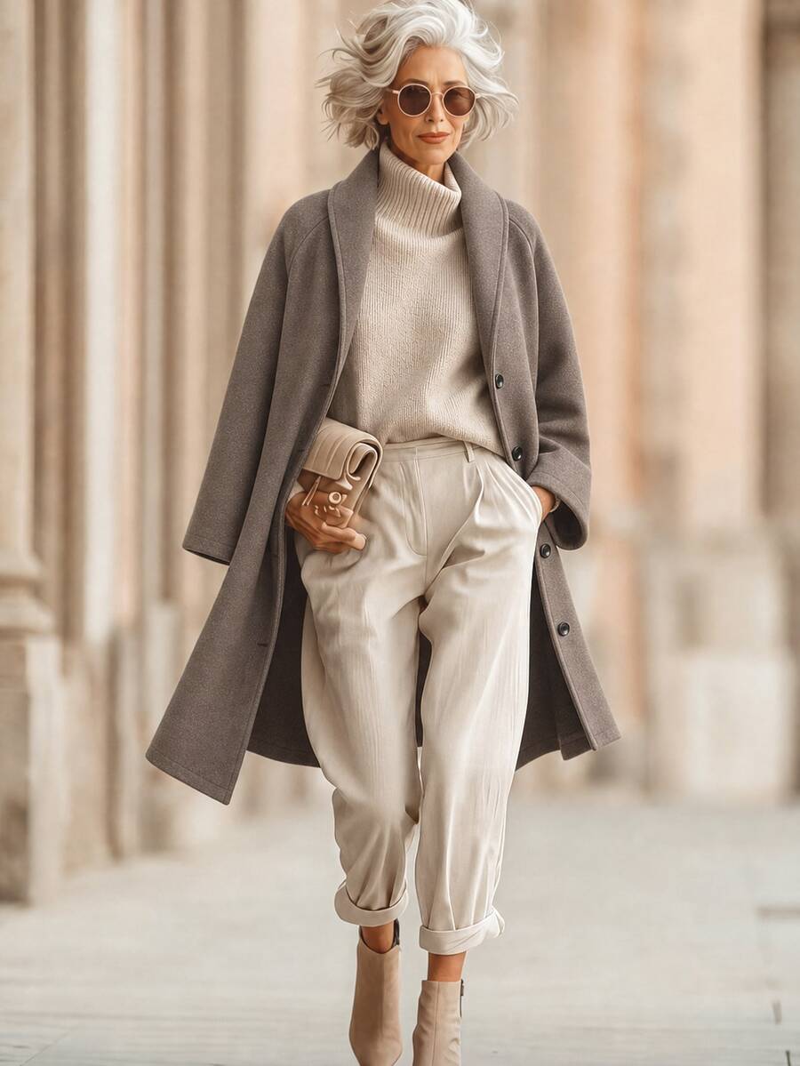 Balvessa Women's Solid Color Lapel Fashion Versatile Overcoat Office Everyday Gray Fall Elegant - Mocha Brown - View 1