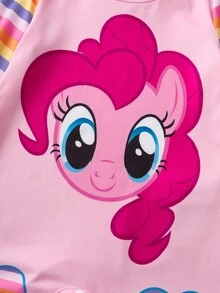 My Little Pony X SHEIN Baby Girl Patchwork Striped Long Sleeve Casual Jumpsuit G4 - Pink - View 5