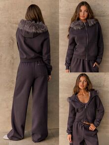 GLOWMODE Cozy Street Collection 日常抓絨 Arctic Glow 修身腰長連帽衫，附可拆卸毛領與雙向拉鍊，秋冬休閒穿搭 - Dark Truffle - 查看 8