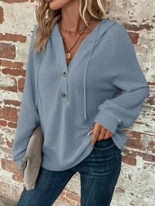 SHEIN Clasi 大尺碼女款純色休閒百搭日常連帽衛衣 - 霧霾藍 - 查看 5