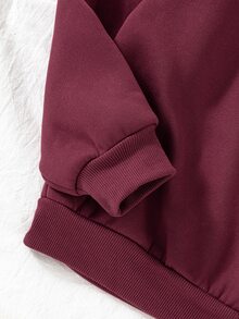SHEIN Sparklyn طقم من قطعتين من الفليس للفتيات المراهقات، سويت شيرت بولو بسحاب ربع مخطط وسادة، بتصميم ريترو للخريف والشتاء - عنابي اللون - مشاهدة 8