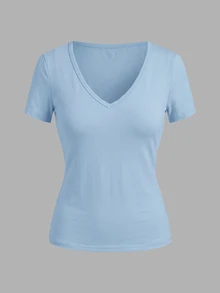 SHEIN EZwear 3件組女款純色V領T恤 - 彩色 - 查看 6