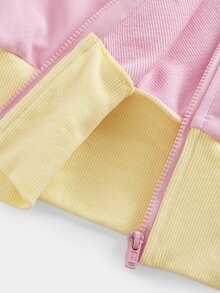 SHEIN Girlism 兒童青少年女孩連帽衫與運動衫套裝，秋冬配色拼接 Y2K 粉色與黃色腰帶百搭休閒學院風夾克與裙子 2 件套 - 彩色 - 查看 7