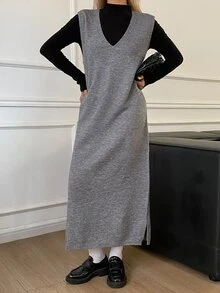 DAZY Women's Fashion Sleeveless Layered Sweater Dress - Grey - View 1