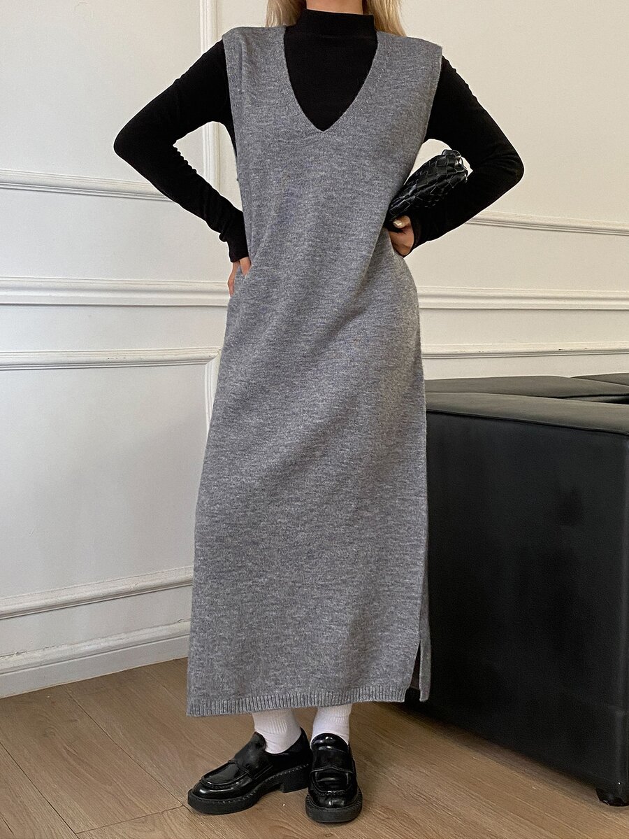 DAZY Women's Fashion Sleeveless Layered Sweater Dress - Grey - View 1