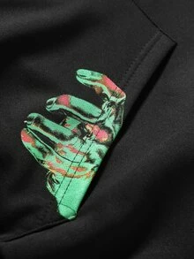 ROMWE MEN Men's Autumn/Winter Printed Hoodie - Black - View 3