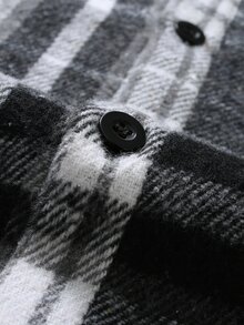Manfinity Homme Men's Plaid Long Sleeve Single-Breasted Pocket Shacket - Black and White - View 7