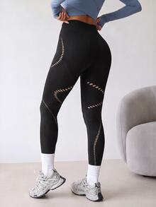SHEIN Dewbera Women's Casual Distressed Slim Fit Athletic Leggings Yoga - Black - View 3