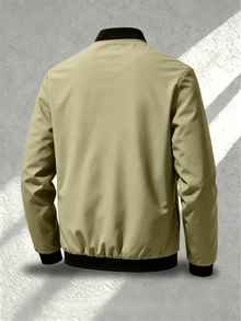 Manfinity Homme Men's Denim Jacket With Zipper Pockets, Long Sleeve, Casual Versatile - Khaki - View 4