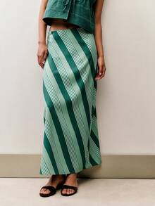 Nöista Women's Striped Colorblock Casual Daily Skirt - Dark Green - View 10