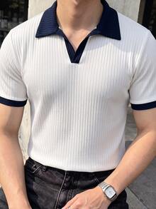 JOLTRO 男士拼色短袖休閒通勤 Polo 衫 - 白色 - 查看 3