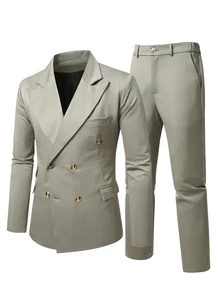 Manfinity Bizformal طقم بدلة رجالية فاخرة مزدوجة الصدر، تضيف المزيد من الأناقة والطبقات، مناسبة للتنقل اليومي والأعمال والتجمعات والحفلات. - أخضر عسكري - مشاهدة 7