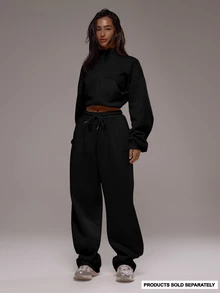 Musera Sport Oversized Drawstring Tracksuit Bottoms Only Sport Co-Ord Active Workout Gym Pilates Fitness - Black - View 2