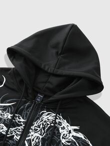ROMWE MEN Men's Casual Letter Print Colorblock Hoodie - Black - View 6