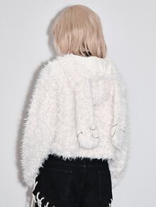 ROMWE Y2K Women's Autumn/Winter Faux Rabbit Fur Rabbit Ear White Coat - White - View 3