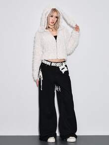 ROMWE Y2K Women's Autumn/Winter Faux Rabbit Fur Rabbit Ear White Coat - White - View 7