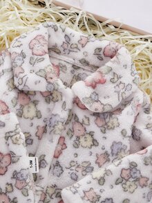 秋冬雙面法蘭絨保暖加厚新生兒居家服套裝，可愛花卉印花粉色彼得潘領長袖上衣搭配連腳褲，柔軟舒適，新生兒最佳禮物 - 淺粉色 - 查看 8