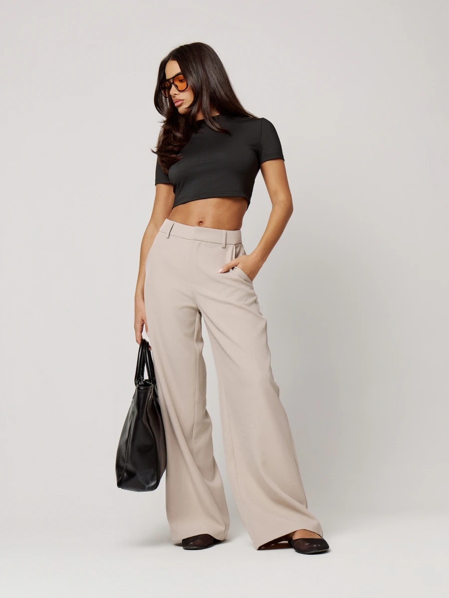 Musera Petite Stone Loose Fit Tailored Pants Fall Autumn Winter Back To School Daily Everyday - Beige - View 1