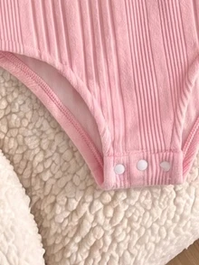 Elladie kids Girls' Solid Color Ribbed Knit Thickened Thermal Lined Semi-High Neck Long Sleeve Jumpsuit, Suitable For Autumn/Winter Layering, Casual Daily Style - Multicolor - View 6