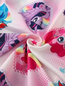 My Little Pony X SHEIN طقم ملابس منزلية للبنات المراهقات بطبعة كرتونية، ملابس علوية بأكمام قصيرة وشورت - أبيض - مشاهدة 8