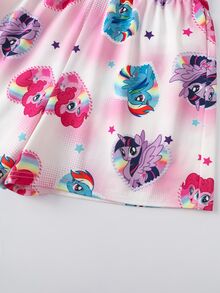 My Little Pony X SHEIN طقم ملابس منزلية للبنات المراهقات بطبعة كرتونية، ملابس علوية بأكمام قصيرة وشورت - أبيض - مشاهدة 7