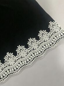 Roveilla Plus Size Women's New V-Neck Design Long Sleeve Blouse With Cuff Lace Patchwork + Fitted Mermaid Hem Skirt With Lace Patchwork And Color Block, Elegant Two Pieces Set, Fashion Two Pieces Set, Elegant Two Pieces Set, Daily Wear, Party And Other Occasions - Black and White - View 7
